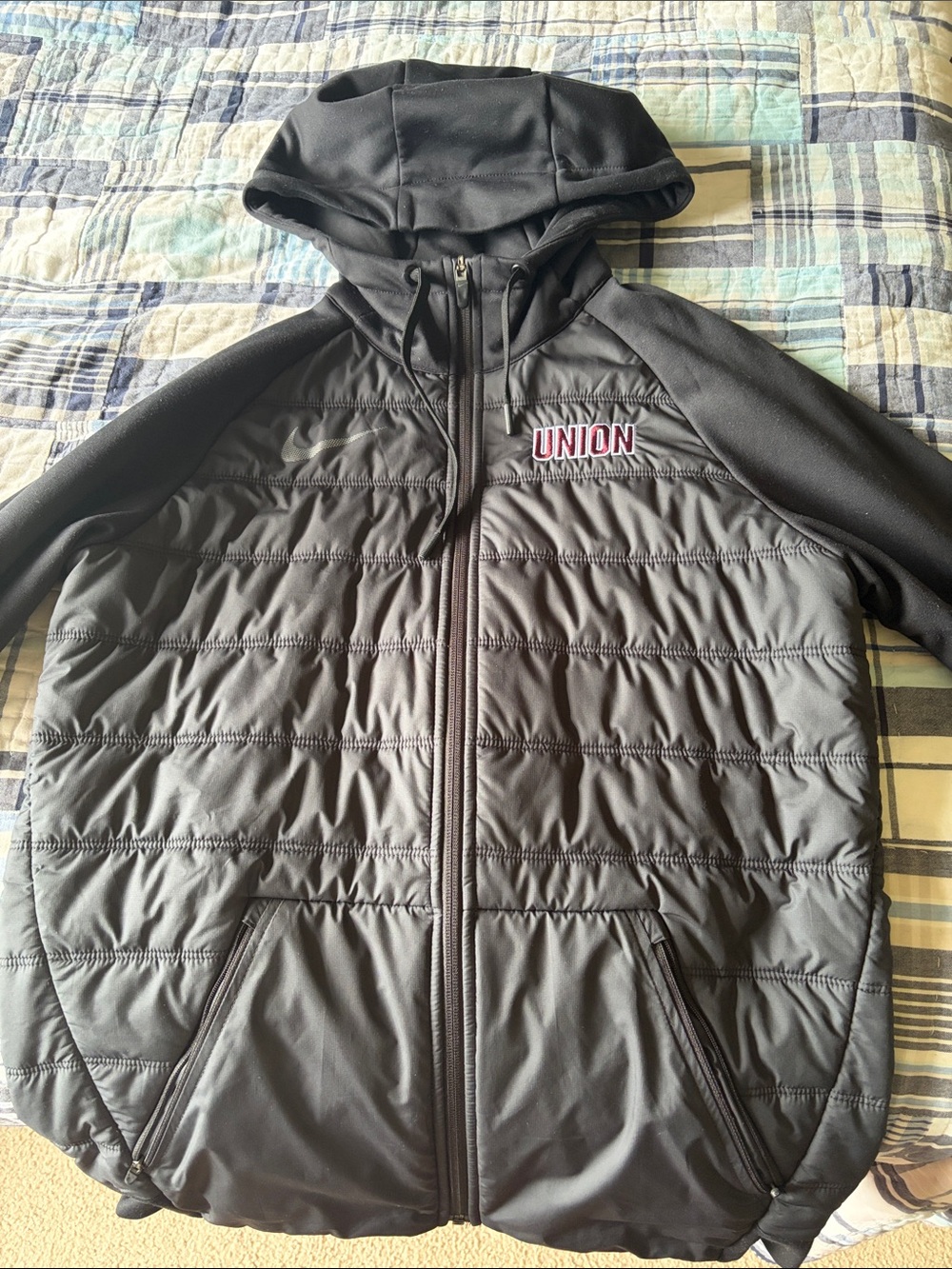 Union College Nike Men's Black Hooded Quilted Jacket